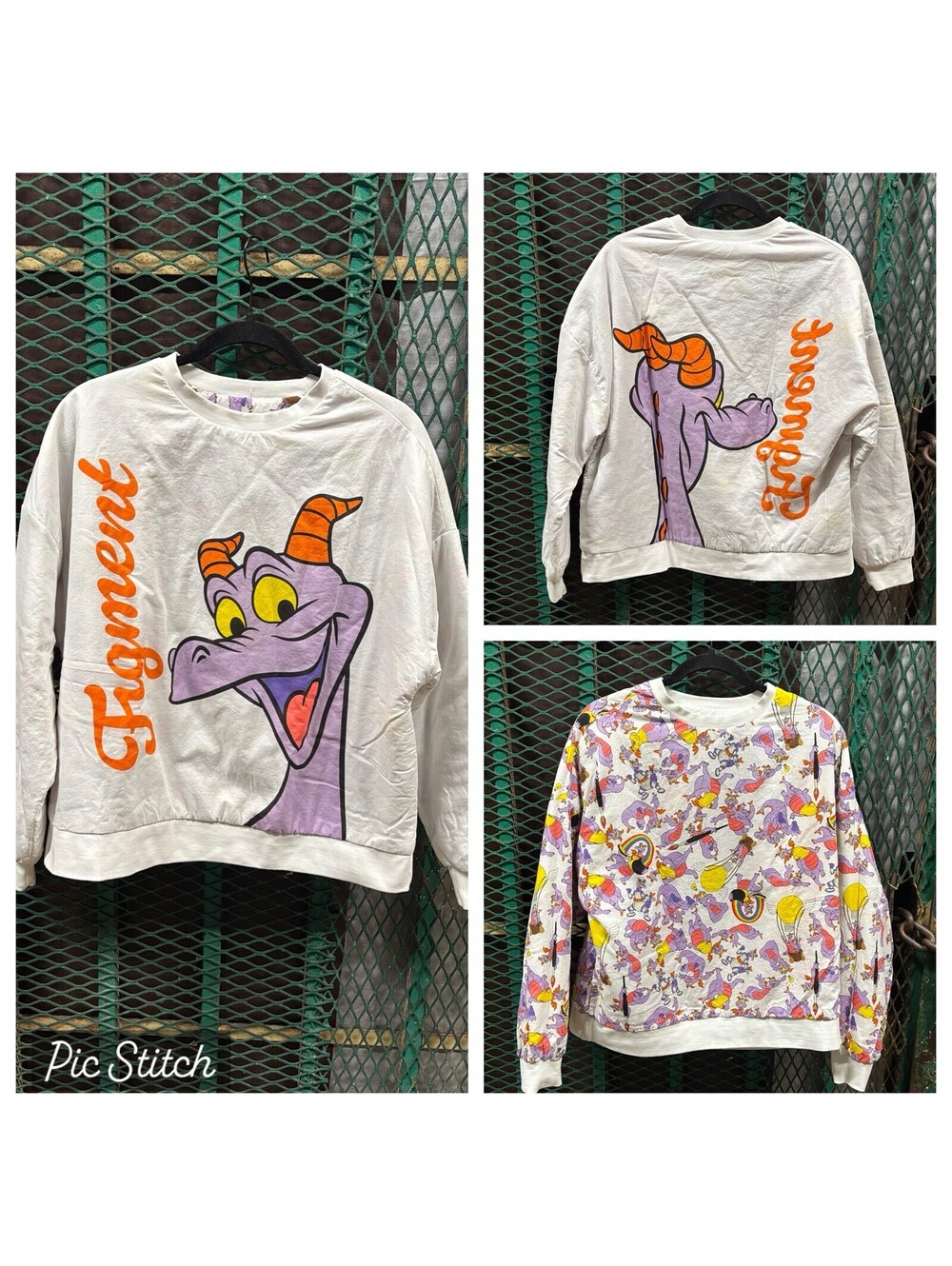 Disney Parks Figment Dragon Sweatshirt Reversible Medium Large Oversized VTG